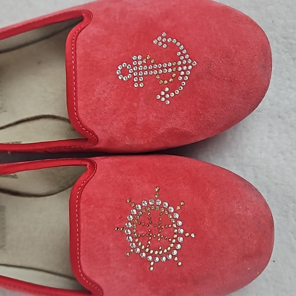 UGG | Women's Coral Red Suede Nautical Rhinestone Ballet Flats Sz 6.5 - Picture 4 of 14